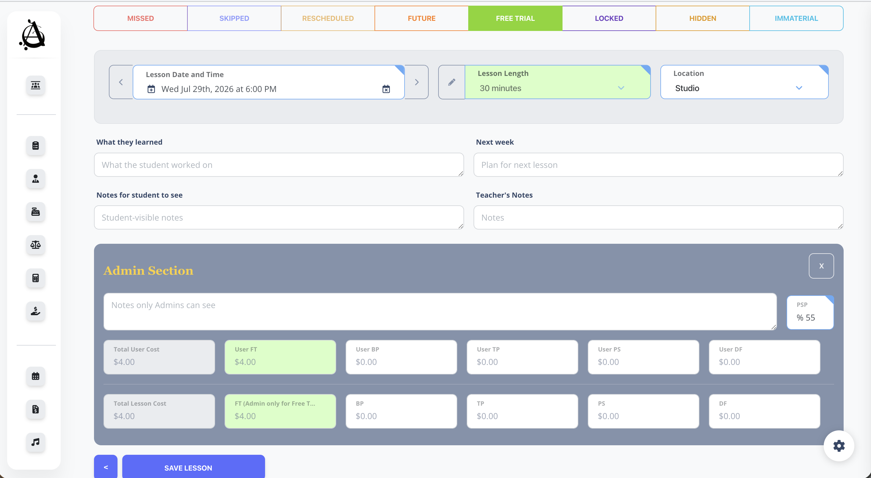 FAMSS — adding a lesson updates the school in real time